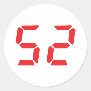 52 fifty-two red alarm clock digital number classic round sticker