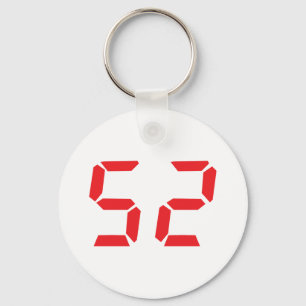 52 fifty-two red alarm clock digital number key ring