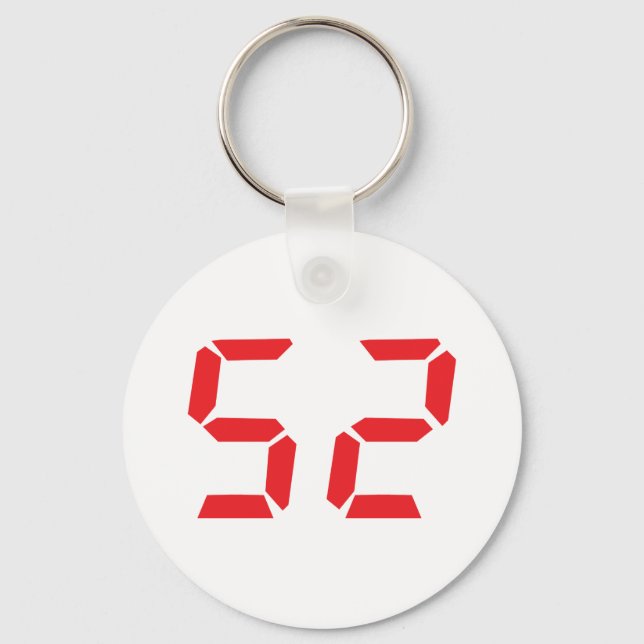 52 fifty-two red alarm clock digital number key ring (Front)