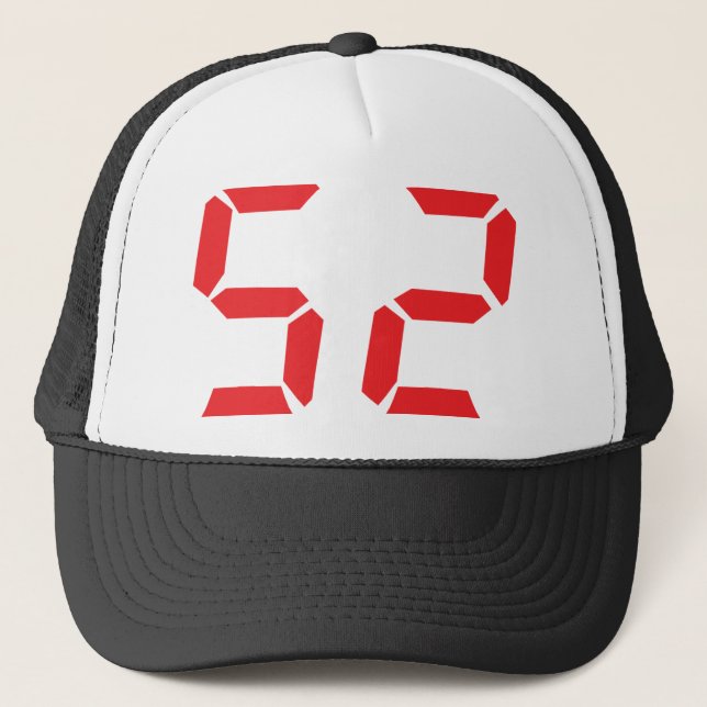 52 fifty-two red alarm clock digital number trucker hat (Front)
