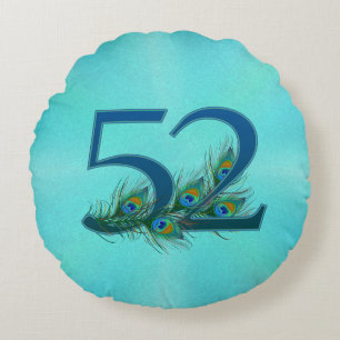 52 Peacock Feather Birthday Anniversary Elegant Round Cushion