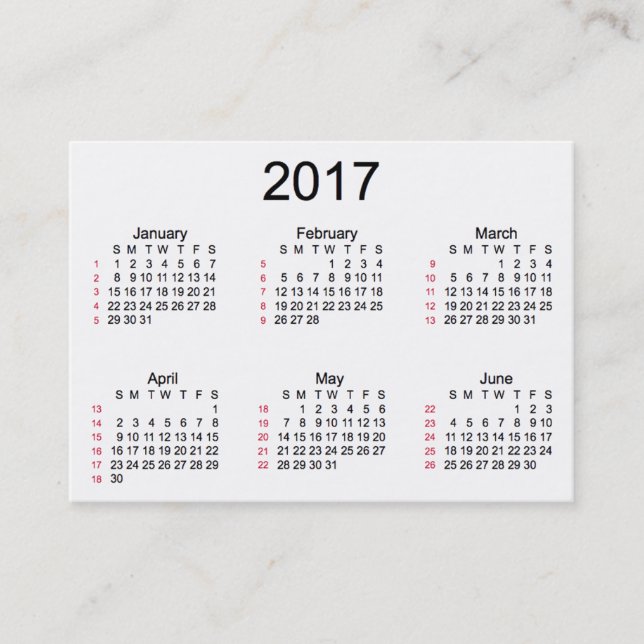 52 Week 2017 White Calendar by Janz Business Cards (Front)