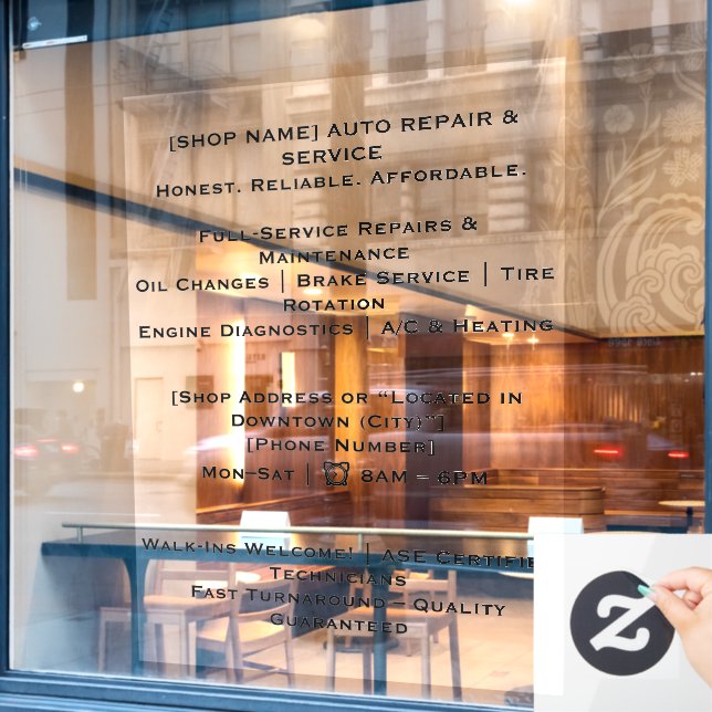 52" x 72" Automobile Shop Window Cling  (Cafe Window)