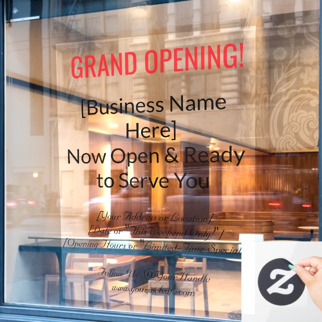 52" x 72" Grand Opening Window Cling  (Cafe Window)
