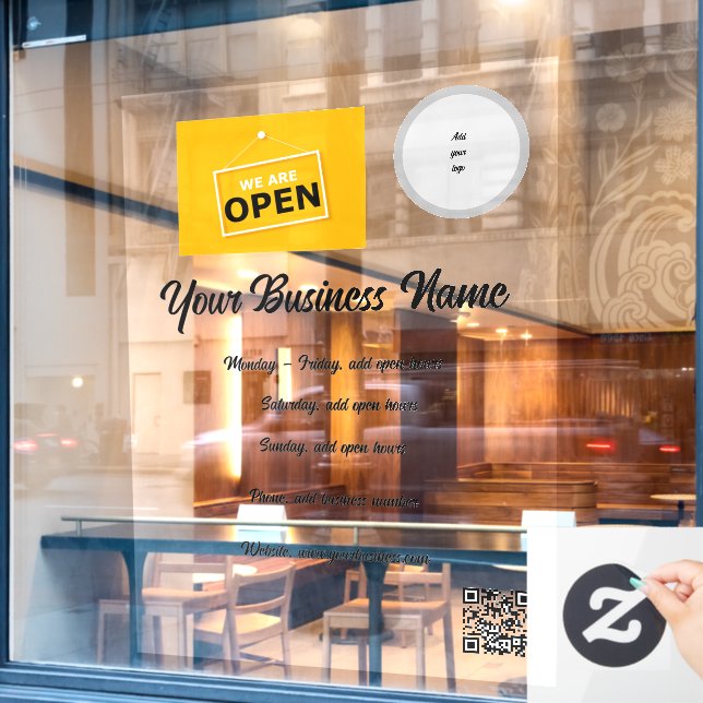52" x 72" Open Business Hours Window Cling (Cafe Window)