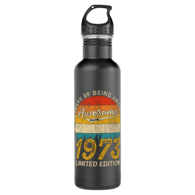 52 Year Old 1973 Retro Awesome 52nd Birthday Gift 710 Ml Water Bottle (Front)