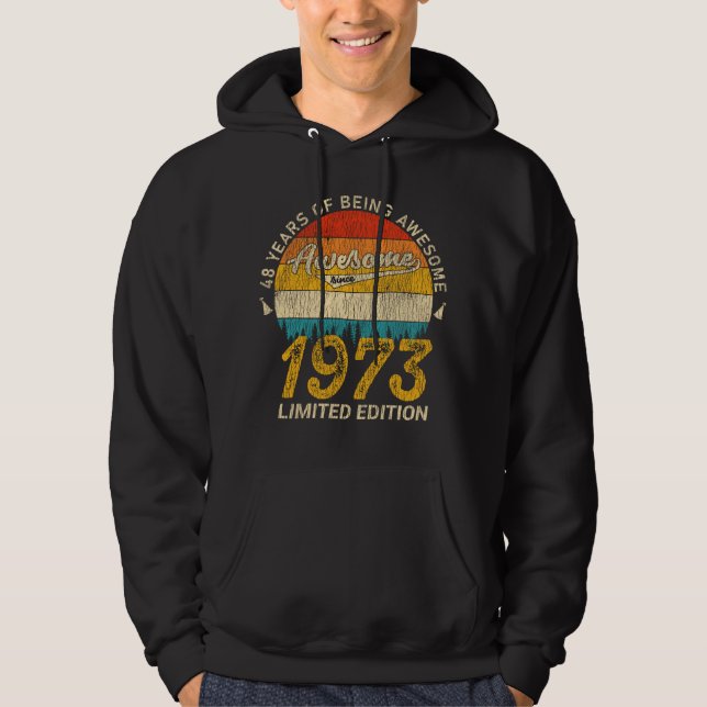 52 Year Old 1973 Retro Awesome 52nd Birthday Gift Hoodie (Front)