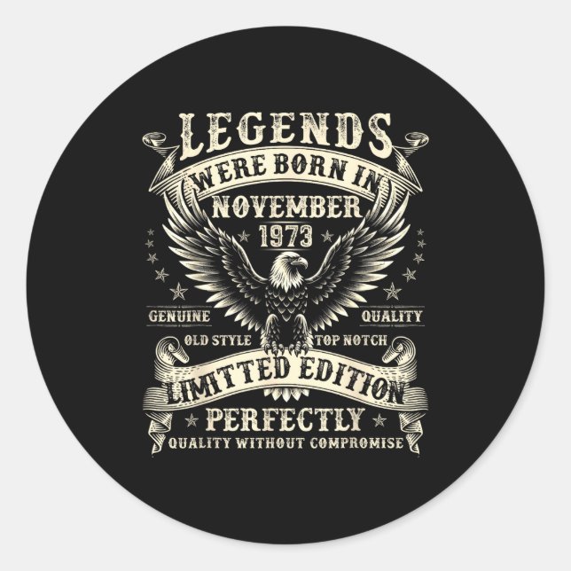 52 Year Old Bday For Men 52nd Birthday November 19 Classic Round Sticker (Front)