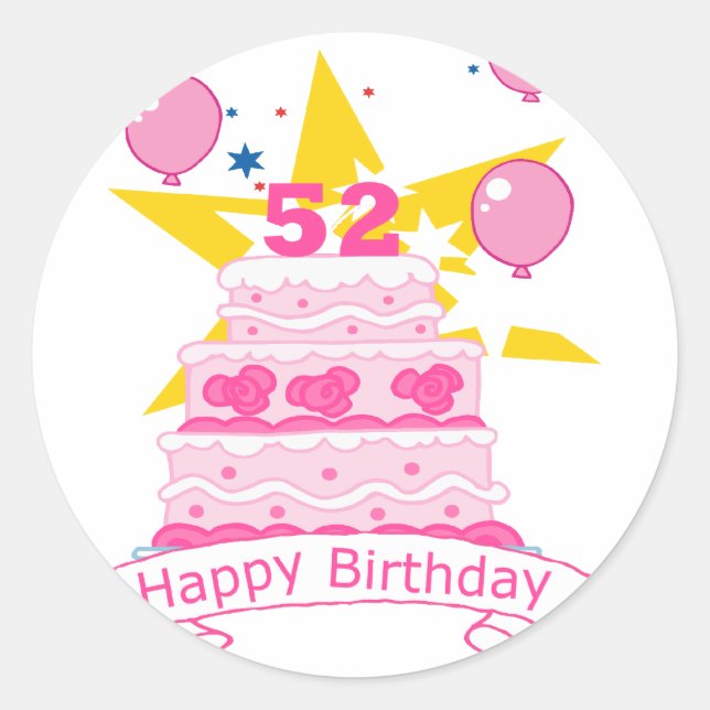 52 Year Old Birthday Cake Classic Round Sticker (Front)