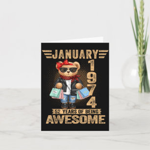 52 Year Old January 1974 Teddy Bear 52nd Birthday  Card