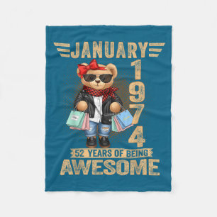 52 Year Old January 1974 Teddy Bear 52nd Birthday Fleece Blanket