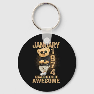 52 Year Old January 1974 Teddy Bear 52nd Birthday Key Ring