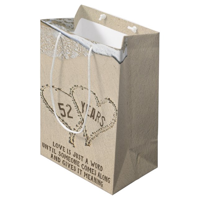 52nd Anniversary Beach Hearts Medium Gift Bag (Front Angled)