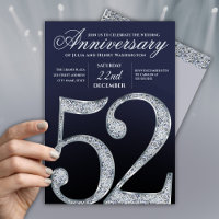52nd Anniversary Diamond Silver Navy Blue Modern