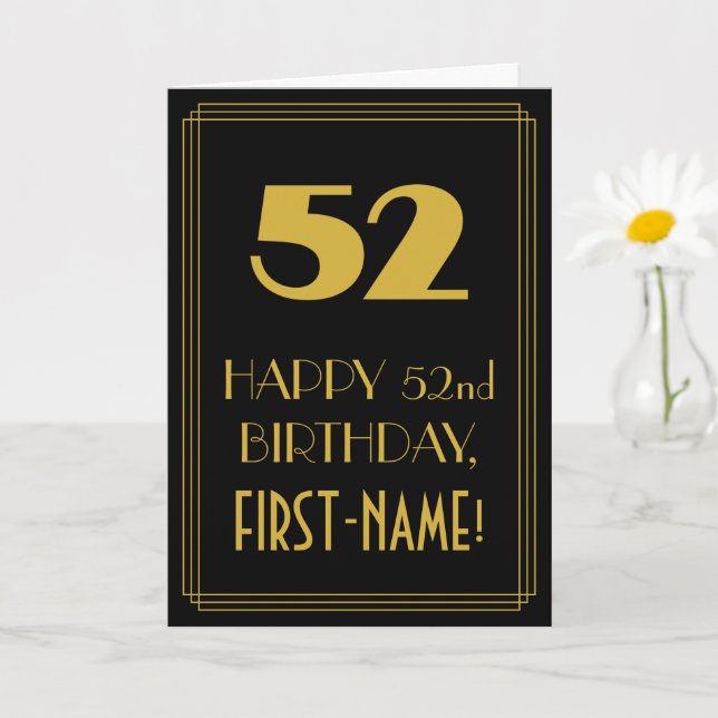 52nd Birthday – Art Deco Inspired Look "52" & Name Card (Small Plant)