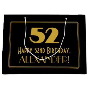 52nd Birthday — Art Deco Inspired Look "52" & Name Large Gift Bag