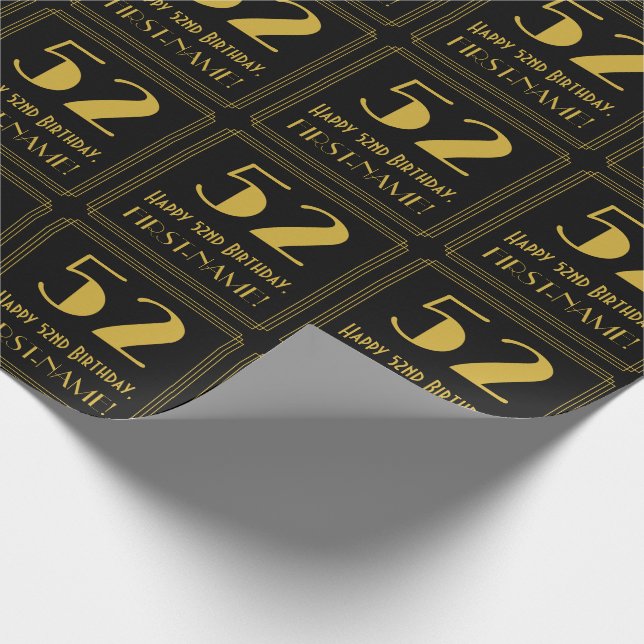 52nd Birthday ~ Art Deco Inspired Look "52", Name Wrapping Paper (Corner)