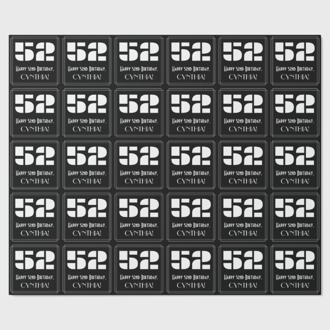 52nd Birthday: Art Deco Inspired Look "52" & Name Wrapping Paper (Seam)