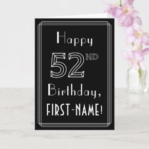 52nd Birthday: Art Deco Style # 52 & Custom Name Card