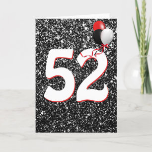 52nd Birthday Balloons on Black Glitter Card