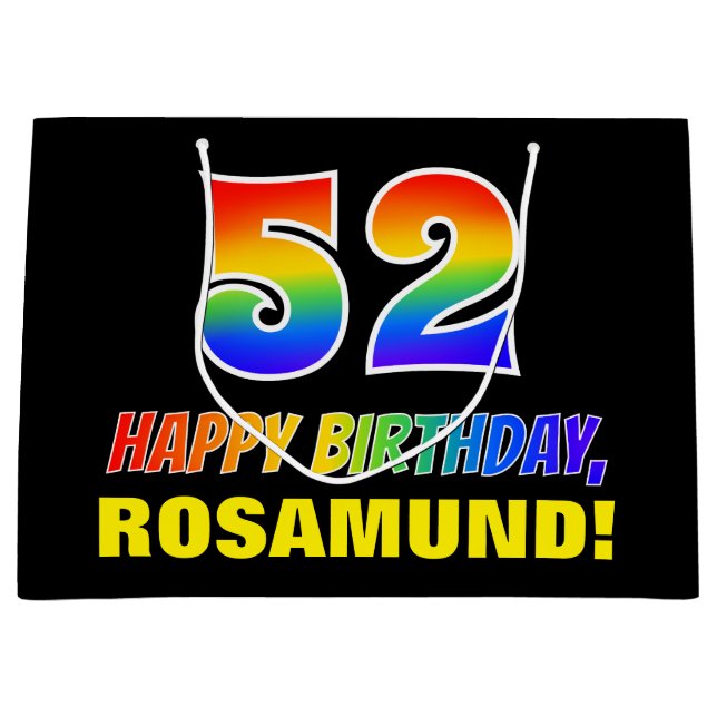 52nd Birthday: Bold, Fun, Simple, Rainbow 52 Large Gift Bag (Front)