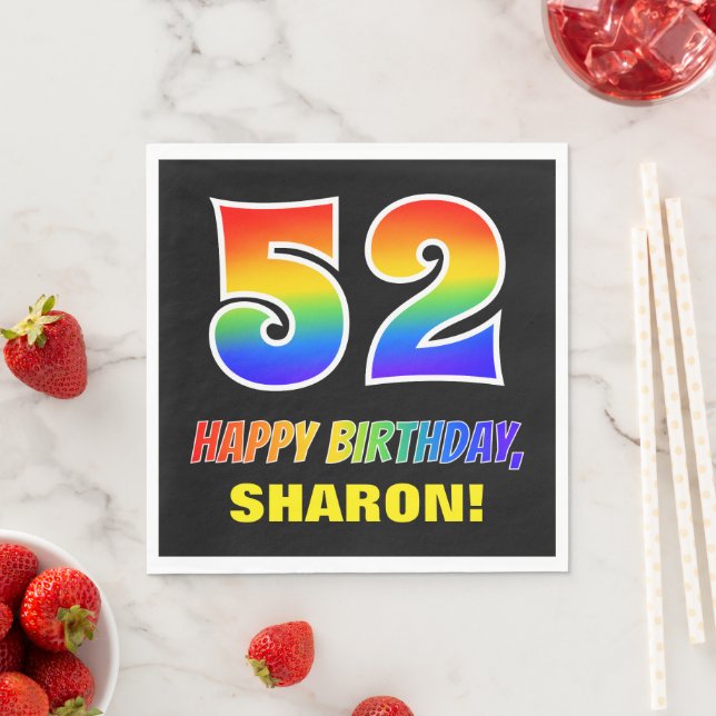 52nd Birthday: Bold, Fun, Simple, Rainbow 52 Napkin (Insitu)