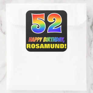 52nd Birthday: Bold, Fun, Simple, Rainbow 52 Square Sticker