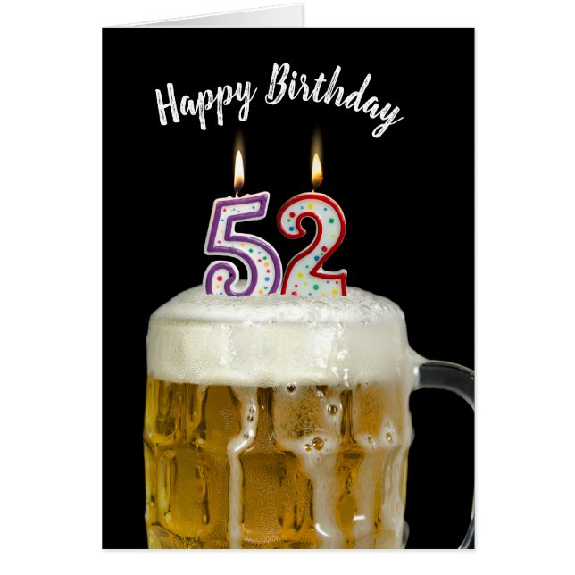 52nd birthday candles in beer (Front)