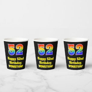 52nd Birthday: Colourful, Fun, Exciting, Rainbow 5 Paper Cups