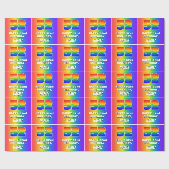 52nd Birthday: Colourful, Fun Rainbow Pattern # 52 Wrapping Paper (Seam)