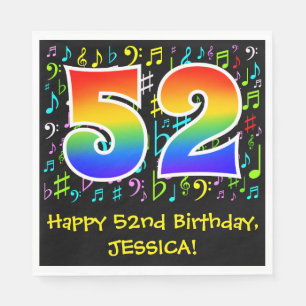 52nd Birthday - Colourful Music Symbols, Rainbow 5 Napkin
