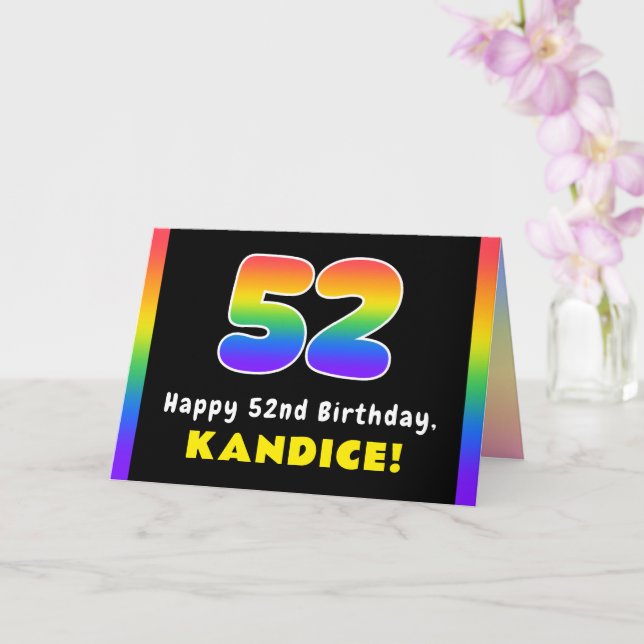 52nd Birthday: Colourful Rainbow # 52, Custom Name Card (Orchid)