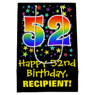 52nd Birthday: Colourful Stars Pattern & Rainbow 5 Medium Gift Bag