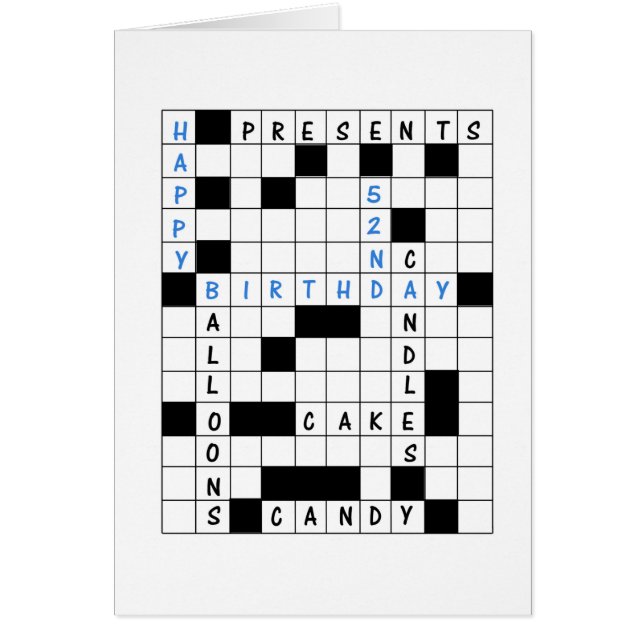 52nd Birthday, Crossword Puzzle Birthday Card (Front)