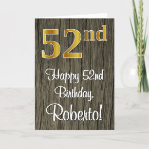 52nd Birthday: Elegant Faux Gold Look #, Faux Wood Card