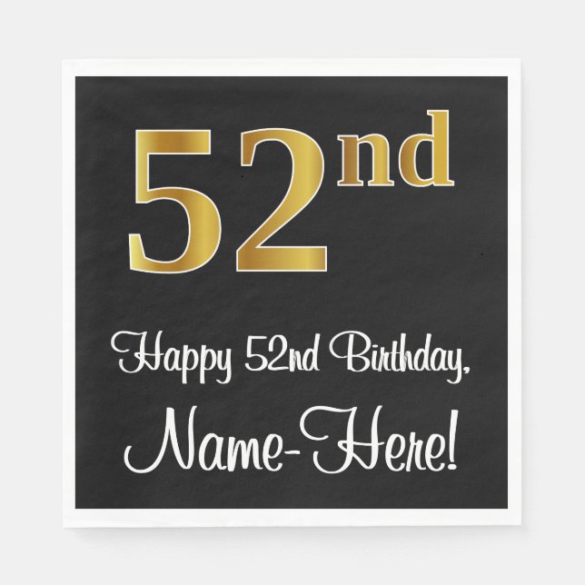 52nd Birthday ~ Elegant Luxurious Faux Gold Look # Napkin (Front)