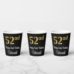 52nd Birthday - Elegant Luxurious Faux Gold Look # Paper Cups