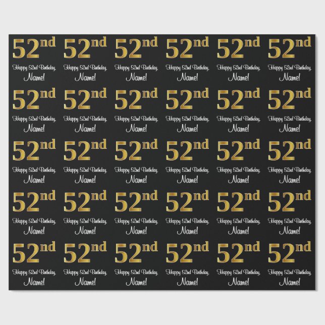 52nd Birthday: Elegant Luxurious Faux Gold Look # Wrapping Paper (Flat)