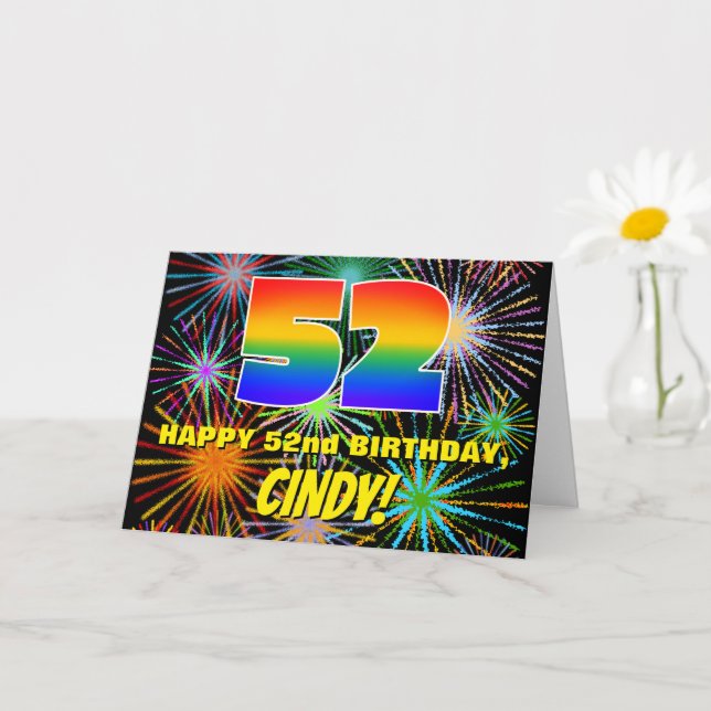 52nd Birthday: Fun, Colourful Celebratory Firework Card (Small Plant)