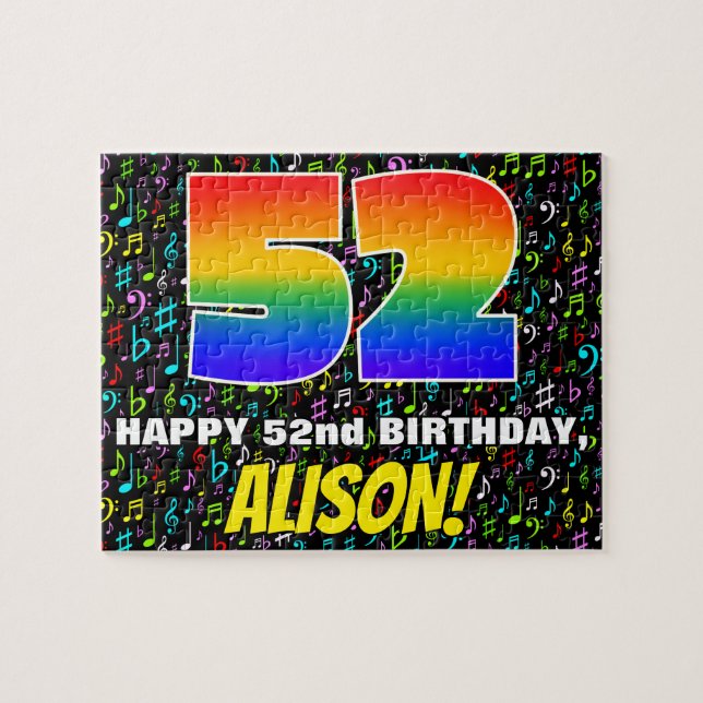 52nd Birthday — Fun, Colourful Music Symbols & “52 Jigsaw Puzzle (Horizontal)
