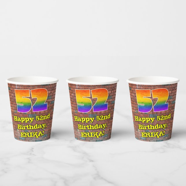 52nd Birthday: Fun Graffiti-Inspired Rainbow 52 Paper Cups (Multi)