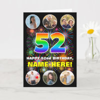 52nd Birthday: Fun Rainbow #, Custom Name & Photos