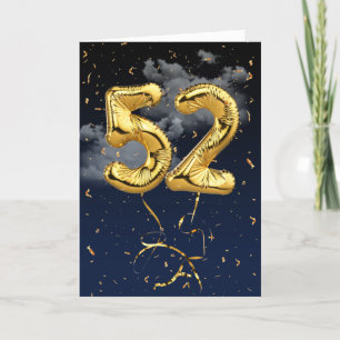 52nd Birthday Gold Mylar Balloon and Confetti Card