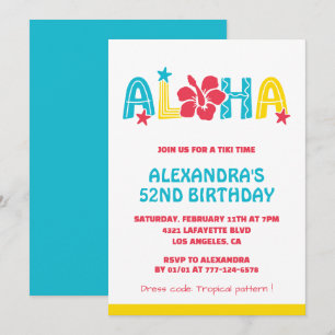 52nd birthday invitations Tropical Aloha Hawaiian