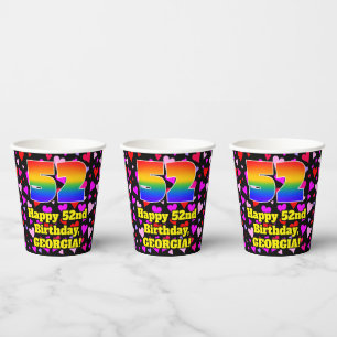 52nd Birthday: Loving Hearts Pattern, Rainbow 52 Paper Cups