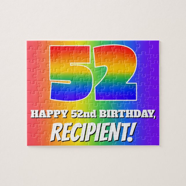 52nd Birthday — Multicolored Rainbow Pattern “52” Jigsaw Puzzle (Horizontal)