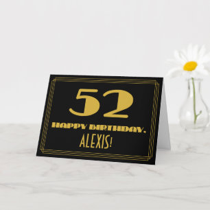 52nd Birthday: Name + Art Deco Inspired Look "52" Card