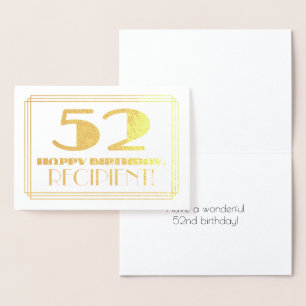 52nd Birthday; Name + Art Deco Inspired Look "52" Foil Card