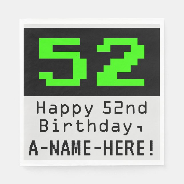 52nd Birthday - Nerdy / Geeky Style "52" & Name Napkin (Front)