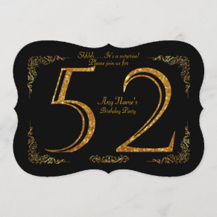 52nd,Birthday party 52nd,great Gatsby,black & gold Invitation